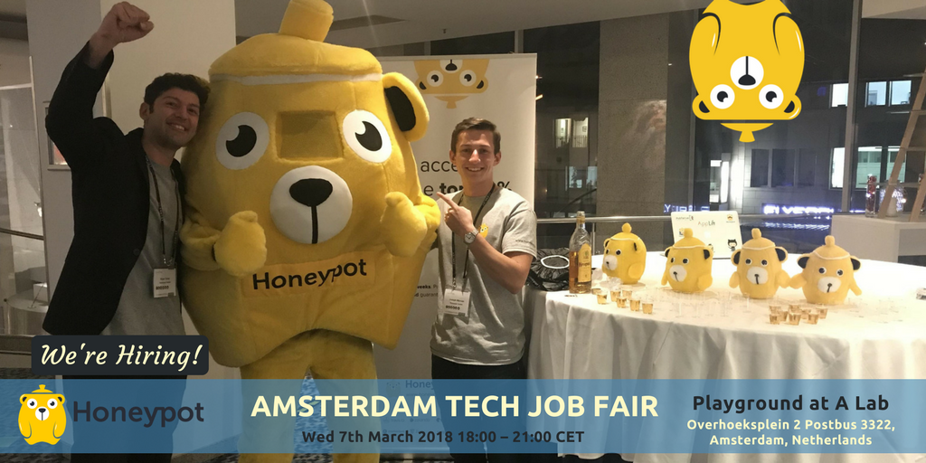 techmeetupsNYSA's tweet photo. The company @honeypotio exists to get every #developer a great #job. Are you on to help the company to achieve its #mission? Join us on 7th of March in #Amsterdam #TechJobFair. Your tickets here: https://t.co/xtJC8Yh2gZ https://t.co/Xf1iyfgk7B