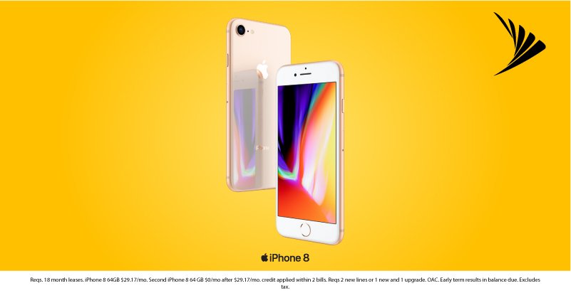 mobilenowinc's tweet photo. Get one, give one.  Lease an iPhone 8, get an iPhone 8 lease on us with Sprint Flex! Come by our store to find out more! https://t.co/TBHUO6NNP4