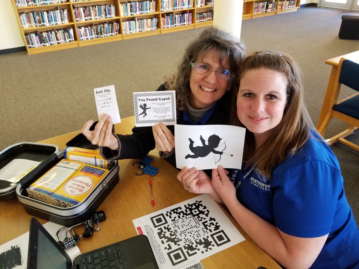 RooLibrary's tweet photo. WHS iCoaches show teachers how to use #breakoutedu in the classroom to enhance student learning!  Great for critical thinking skills, teamwork, communication skills, and much much more! @tkemp #whywisd https://t.co/r6bSgK4VF8
