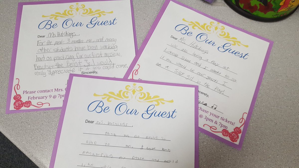 So excited to attend the CSMS musical, Beauty and the Beast, Jr.! These invitations from previous students made my day!