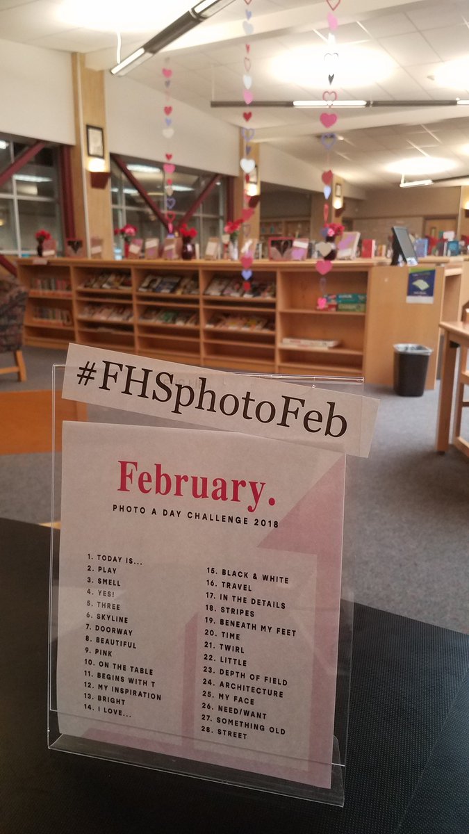 Who wants to play along with the FHS library?
Day 1 is Today is…, so all you have to do is take a photo of something that’s happening on that day. Easy!
#FHSphotoFeb @Cushman_FHS @mrsbalthazor