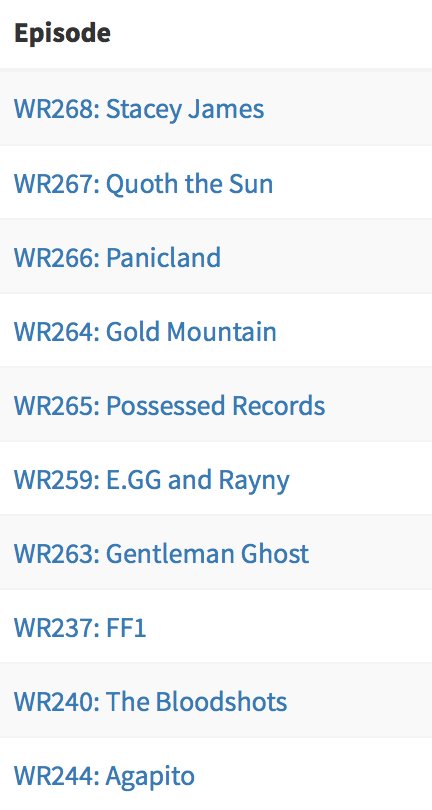 Top 10 most-downloaded episodes over the past seven days. Includes Stacey James, <a href="/quoththesunband/">Quoth the Sun</a>, <a href="/Panicland/">Panicland</a>, @GoldMountainWPG, <a href="/seanybabes/">seanybabes</a>, <a href="/eggnmx/">E.GG</a> and <a href="/ItsRayny/">Rayny</a>, Gentleman Ghost, FF1, <a href="/the_bloodshots/">The Bloodshots</a>, <a href="/agapitoband/">Agapito</a>! Get 'em all!