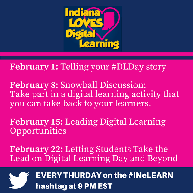 In lieu of our February 28th #cgi3 Twitter chat, we would like to promote and encourage you to join these #INeLearn chats. <a href="/INeLearn/">Indiana Digital Learning</a> is an awesome community of educators and coaches who use technology. February has been deemed Digital Learning Month in Indiana. Let's celebrate!