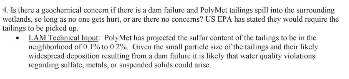 polymetpapers's tweet image. 2012 DNR Dam Safety Memo: asked whether they a #PolyMet dam break would violate pollution laws, answer is yes - heavy metals, sulfates among them. polymetpapers.wordpress.com/2018/02/01/the…