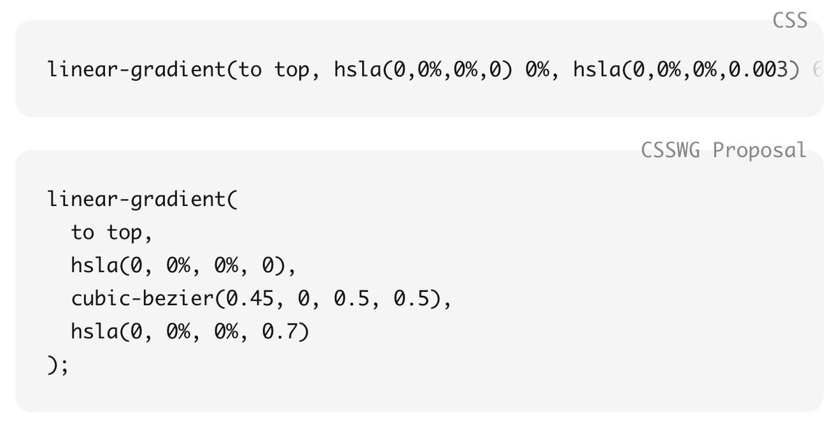 midudev's tweet image. Easing gradients. Un artículo, nueva proposal en #CSSWG y una pequeña herramienta online para mejorar y simplificar los gradients en #CSS. larsenwork.com/easing-gradien… Existe el plugin de PostCSS por si queréis echarle un ojo: github.com/larsenwork/pos…