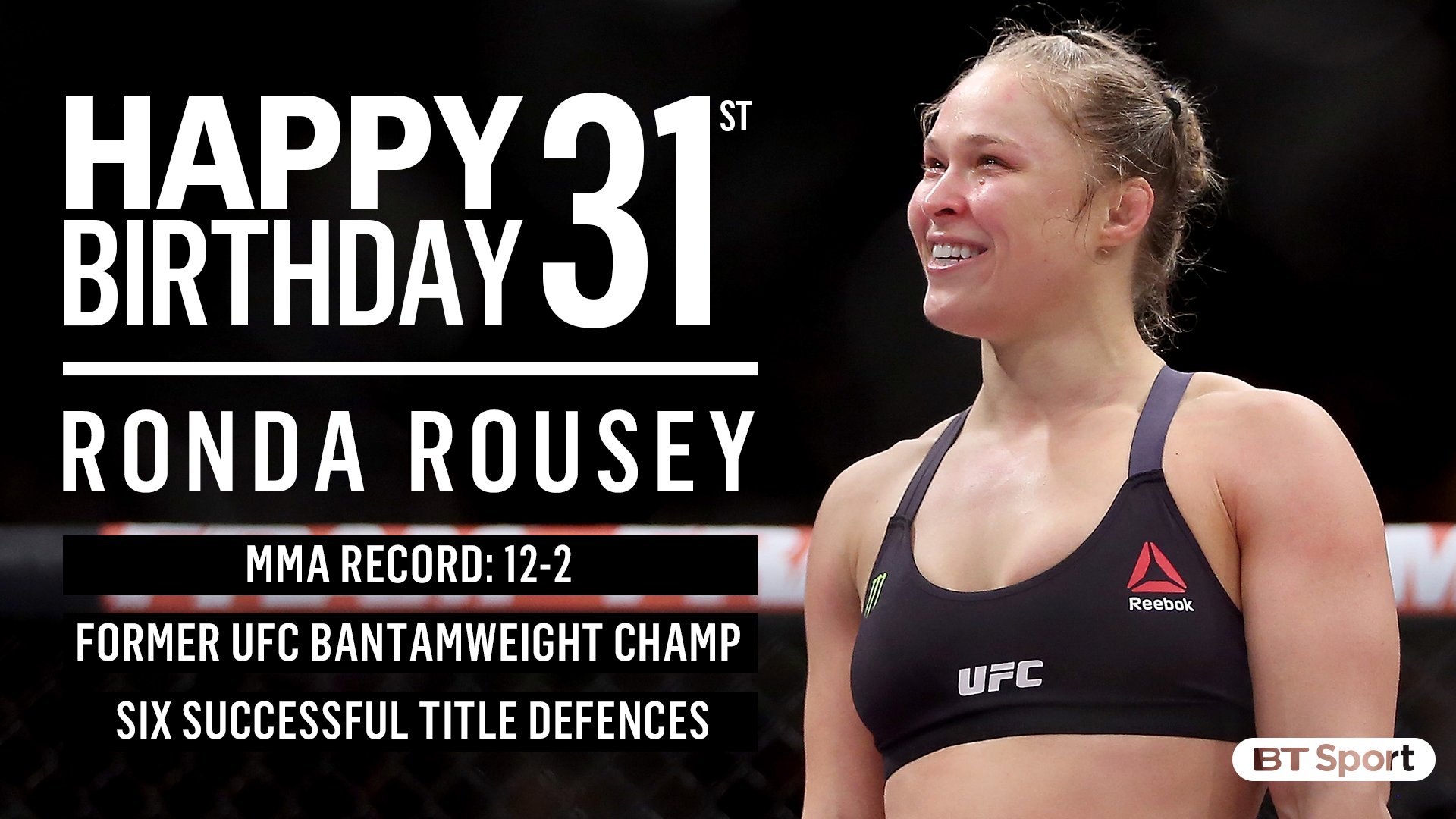 Happy birthday to the former UFC Women\s Bantamweight Champion, Ronda Rousey Sum up her legacy in one word... 