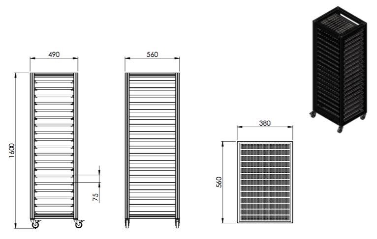 Emitech_IT's tweet image. Movable shelves for soil sample drying. Frame: extruded, anodized high quality Aluminum profile.
Shelfs from stainless steal, dimensions: 380 x 560 x 30 mm.
Shelfs in the ridge: 19 pcs.
Frame wheels 4 pcs., Swivel, 2 pcs. fitted with a brake
