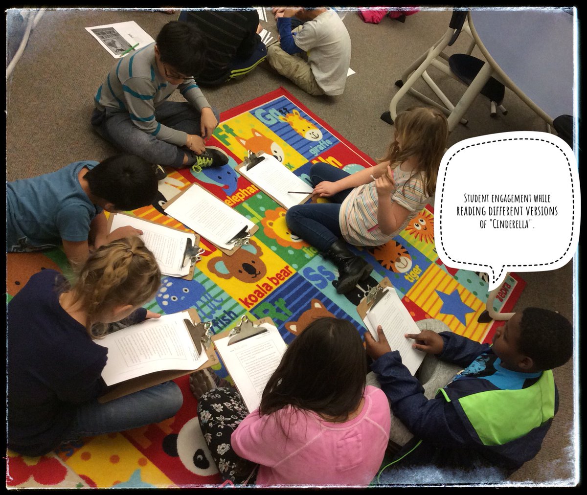 MsMcClelland1's tweet photo. Nothing like seeing my students engaged in active reading and cooperative learning groups while reading different versions of fairy tales! #HuskyLearning @Wash_HuskiesVPS #VPS https://t.co/oO2c1c8ZOq