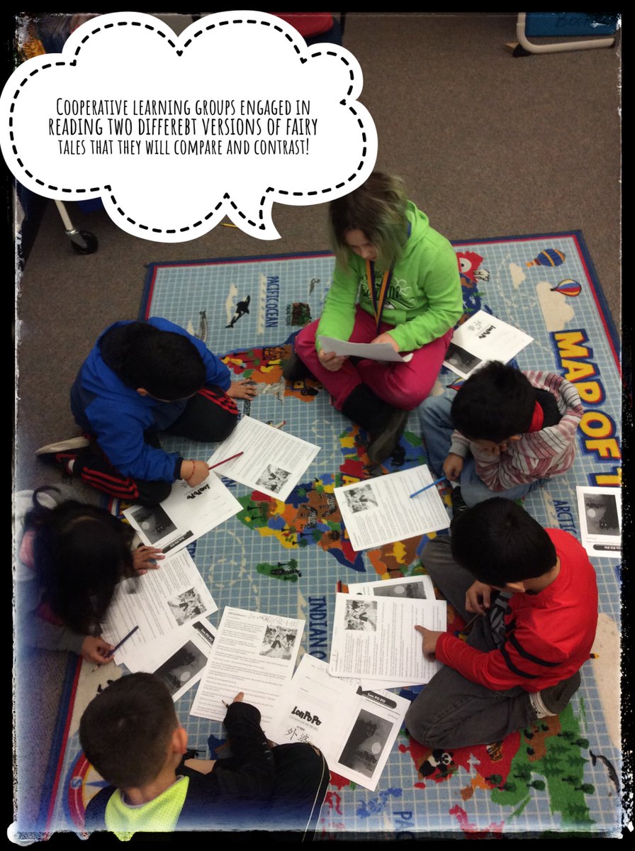 MsMcClelland1's tweet photo. Nothing like seeing my students engaged in active reading and cooperative learning groups while reading different versions of fairy tales! #HuskyLearning @Wash_HuskiesVPS #VPS https://t.co/oO2c1c8ZOq