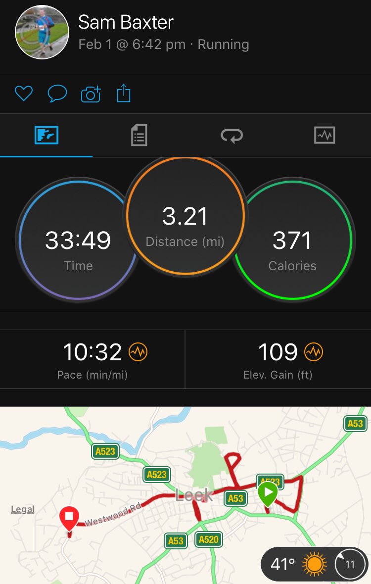 SamABaxter's tweet photo. In February 2017, I ran 44.2 miles. In my quest to #beat2017, I hope to run 45+ miles this month. Nice 5km to start the month off #ukrunchat https://t.co/zGZY1mHRFw