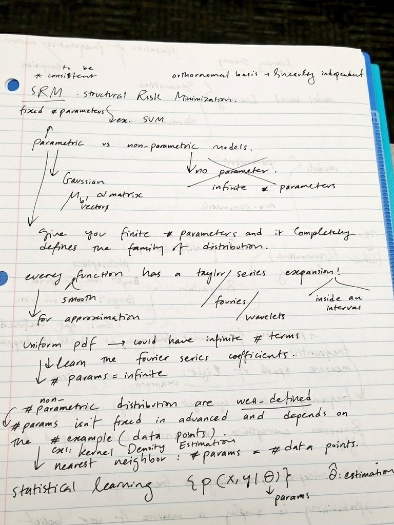 MonaJalal_'s tweet image. Additionally, I really love the notes I took on this page! Thanks a lot to Professor Prakash Ishwar for the amazing lessons! #machinelearning #learningfromdata 
*parametric vs non-parametric models