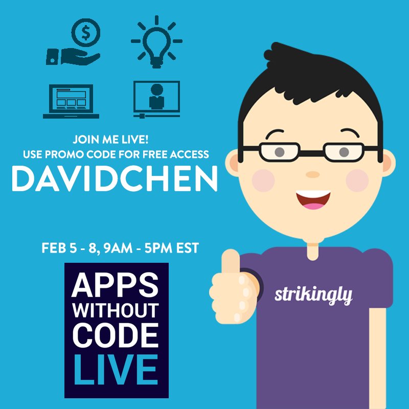 strikingly's tweet image. Apps Without Code will equip you with the skills on How to Launch a Company as a Non-Technical Entrepreneur, from our very own @HaishaChen. 2 more days! Get free access to the live online conference when you use “DAVIDCHEN” at check out. live.appswithoutcode.com
#appswithoutcode