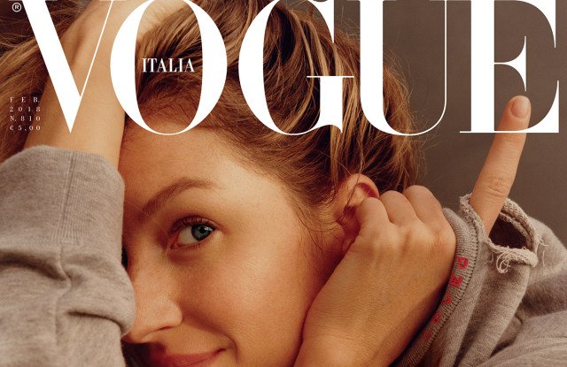 wwd's tweet photo. .@giseleofficial is the first model to pose makeup-free on @vogue_italia cover: https://t.co/uWd63pEO7z https://t.co/2YkzIFpsJ1