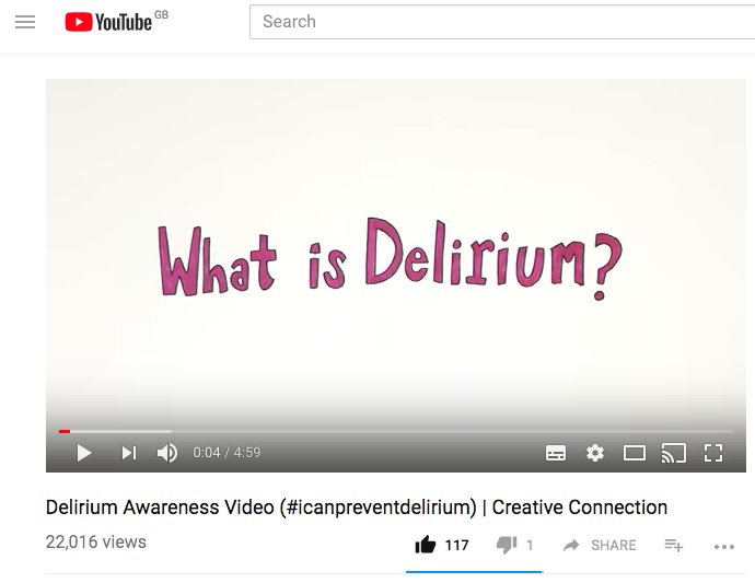 our #icanpreventdelirium video has been viewed 22K times. can we reach to 25K by #WDAD2018. Please retweet and share the video
youtu.be/BPfZgBmcQB8