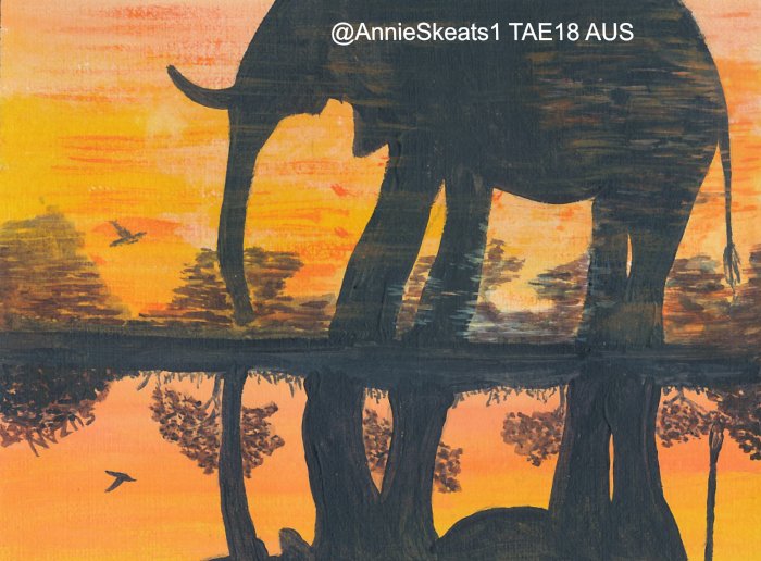 PAEartforacause's tweet photo. 'Solitary Reflections' by #TAE18 artist @AnnieSkeats1 is safely in Australia from the UK! Lovely Annie! Thank you very much. #ARTona Postcard supporting charity @PegasusRDA_ACT https://t.co/2xEoIS0qKI