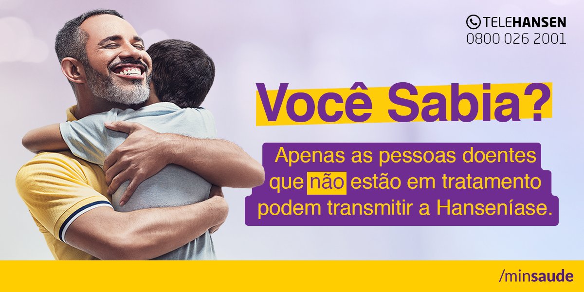 O bacilo de Hansen, a bactéria da hanseníase, é transmitido pelas vias aéreas superiores em tosses ou espirros. Ao iniciar o tratamento, o paciente deixa imediatamente de ser transmissor. Saiba mais: saude.gov.br/hanseniase #HanseníaseTemCura