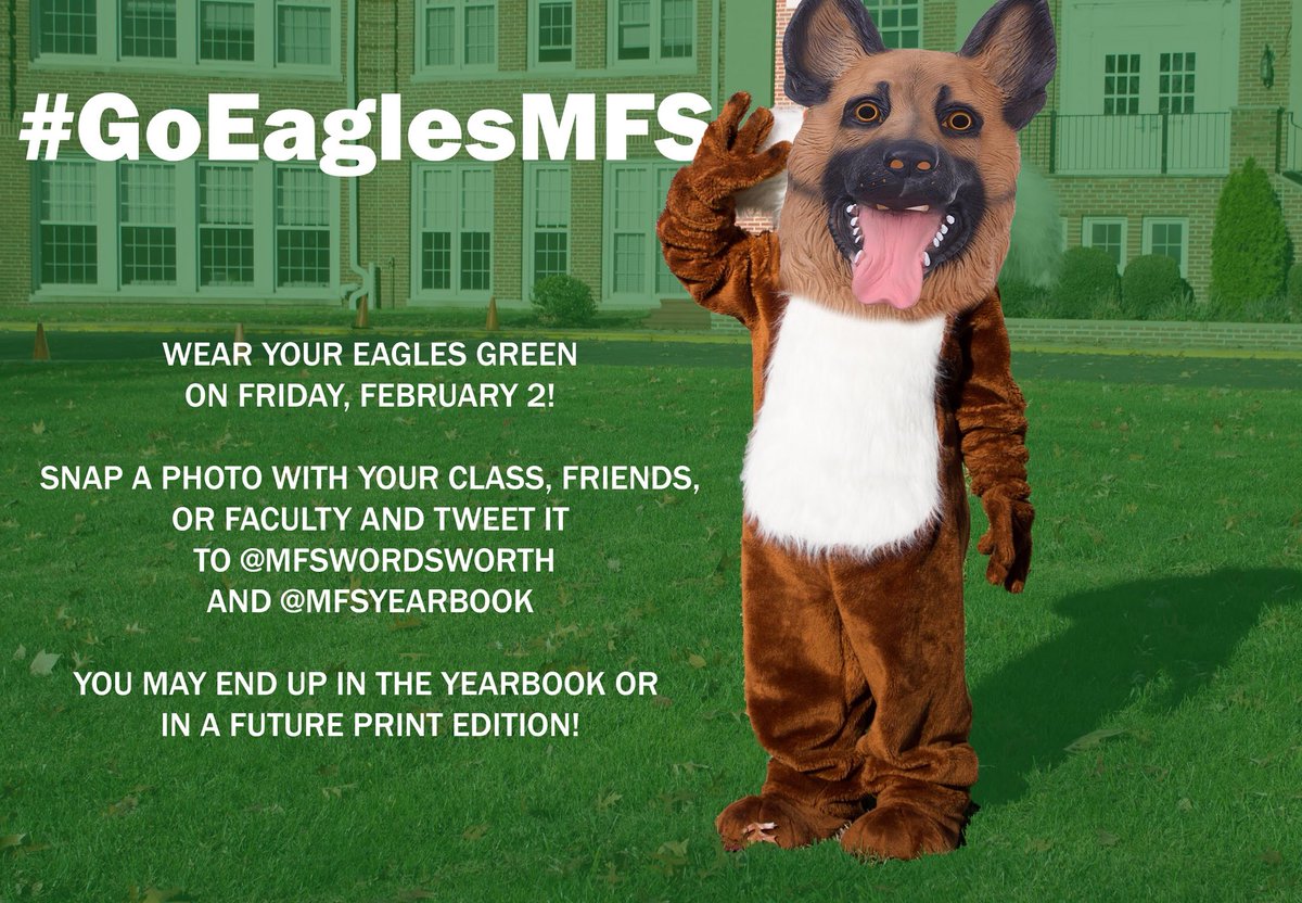 MFSYearbook's tweet photo. We’re teaming up with @MFSWordsWorth to showcase @mfsfox’s #Eagles pride. Wear your @Eagles green TOMORROW and send a photo with #GoEaglesMFS! You might end up in the Yearbook! https://t.co/i66u7P50ze