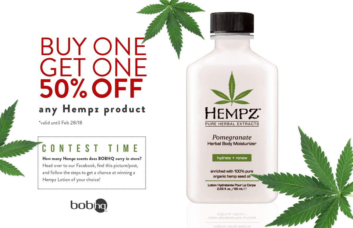 BOBHQ's tweet photo. Head over to our Facebook Page for our FB exclusive contest and the rules to win!!
.
.
.
Facebook Question: How many different scents of Hempz lotion do we carry in store? 🌿

The first person to guess correctly wins a bottle of Hempz of their choice!! https://t.co/62YsvD9D8j