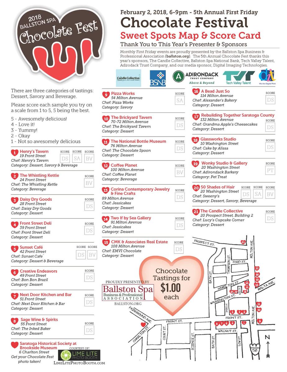 BSBPA's tweet photo. All you Chocolate Fest Fans--here's the Official Sweet Spot Map and Ballot for 2018. You can download and print from here: https://t.co/pUElKwQvpv
Remember, these will also be available at any Sweet Spot that evening.#livebspa #chocolatefest #firstfriday https://t.co/A5D15GFcx9