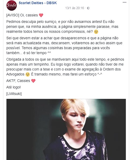 5carletDeities's tweet photo. [LMitsuki] A todas as cassies que, apesar da nossa ausência, nos compreenderam e apoiaram, o nosso muito obrigado! ❤️ Apesar de ainda não estar a 100%, vou tentar ir actualizando, sempre que me for possível. O vosso carinho motiva-me! https://t.co/dzGqEIttNd