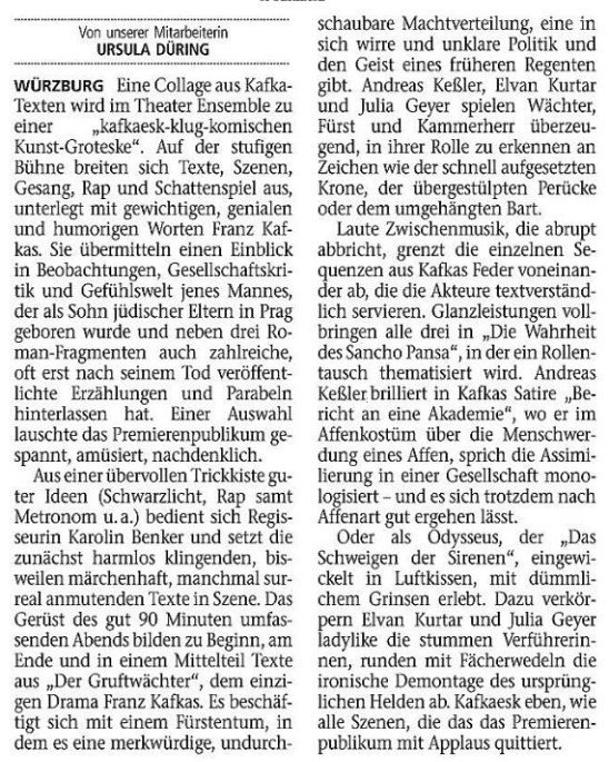 Kleine Entscheidungshilfe. Die Kritik aus der Main-Post zu Kafka