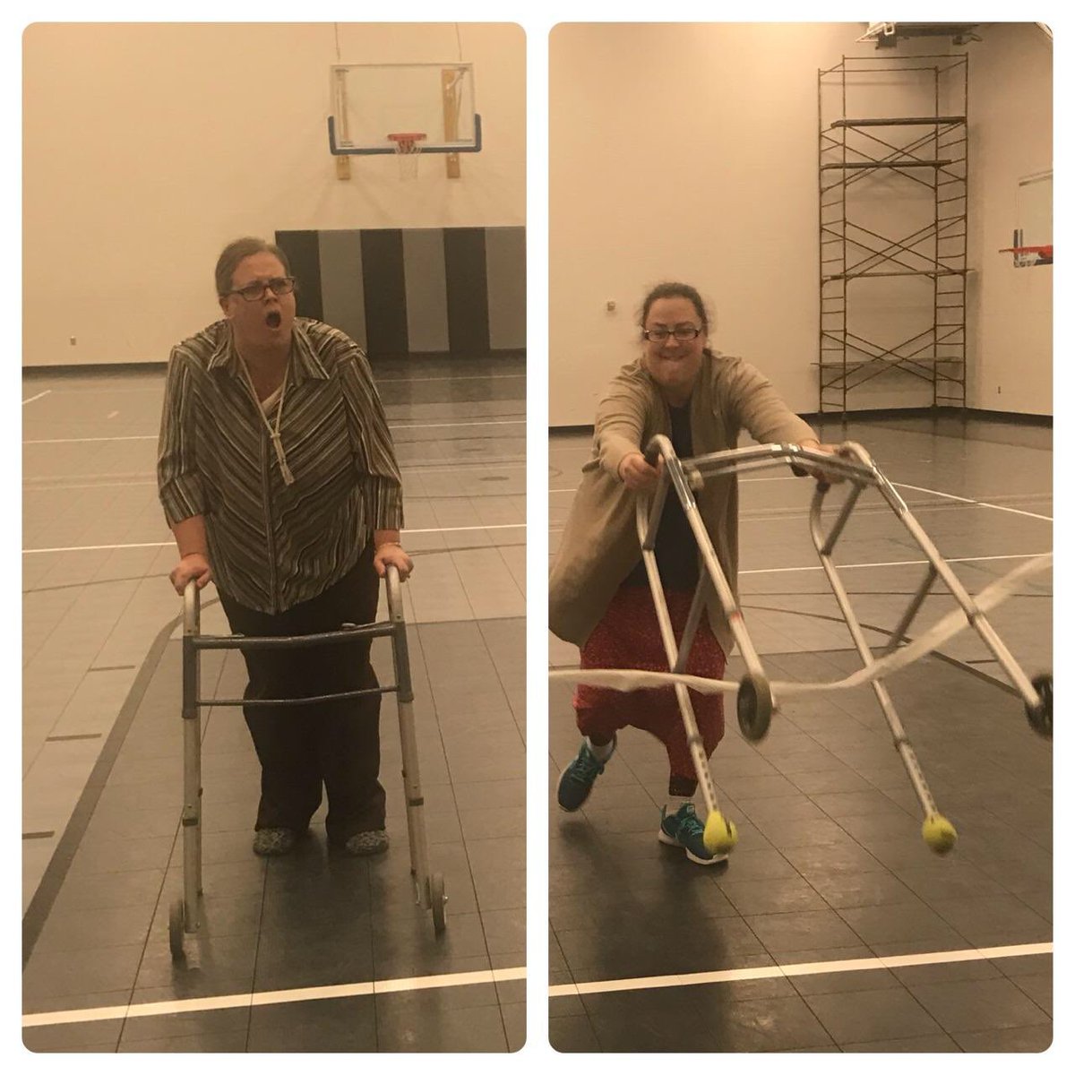 #100daysofschool   Celebrating 100 days of learning with a walker race. Kindergarten wins!!  1st grade has another year to train!