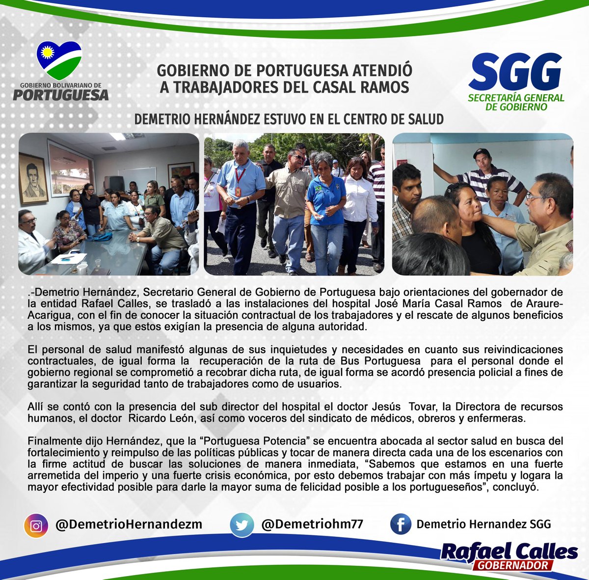 demetriohm77's tweet photo. Gobierno de Portuguesa atendió a trabajadores del Casal Ramos...
@rafaelcalles @efrenperezpsuv @efrenperezreal @VamosPrimitivo @NicolasMaduro https://t.co/FmbhlLq1PT