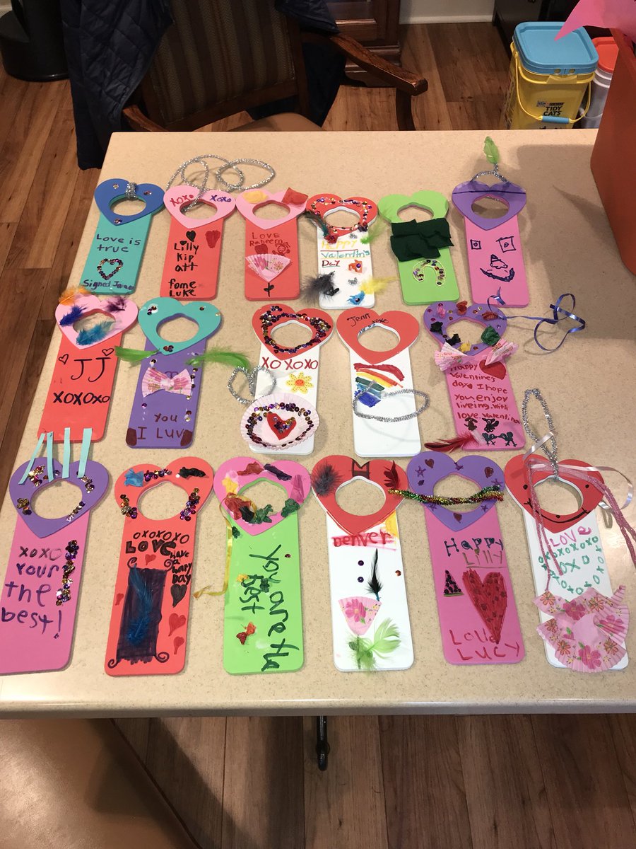 MsNikish's tweet photo. 💕Trip #2 to see our elderly companions. We interviewed them to create timelines, read to them, and made Valentine’s Day door hangers. I literally put out supplies and said “CREATE”...please zoom in and look at these !!!! 
Can you stand the creativity and cuteness!? https://t.co/2AaLztbjyM