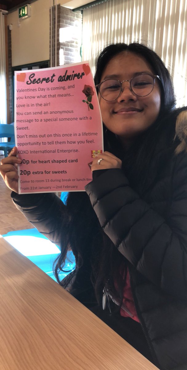 Int_Enterprise's tweet photo. Be sure to participate in the upcoming event we have planned at dallam! Send an anonymous note to a special someone or maybe just a close friend, love is in the air! 

It’s 50p for a note and an additional 20p to add a sweet with the note. https://t.co/J2B9iZ2Cm2
