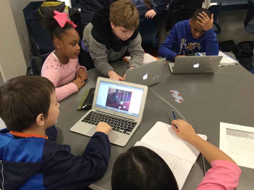 6th Grade STEM students with 3rd grade visitors testing our <a href="/Google/">Google</a> CS-First and <a href="/scratch/">Scratch Team</a> game designs. #engagetheraider #STEMeducation