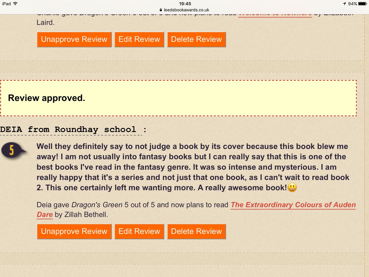 LeedsSLS's tweet photo. Review of #DragonsGreen @scarthomas #LeedsBA18, 
Love it when our books have this affect on readers @leedslibraries @Pete_Thurlow @RSch_LRC @RSch_Literacy https://t.co/CQh3Gz4xfb