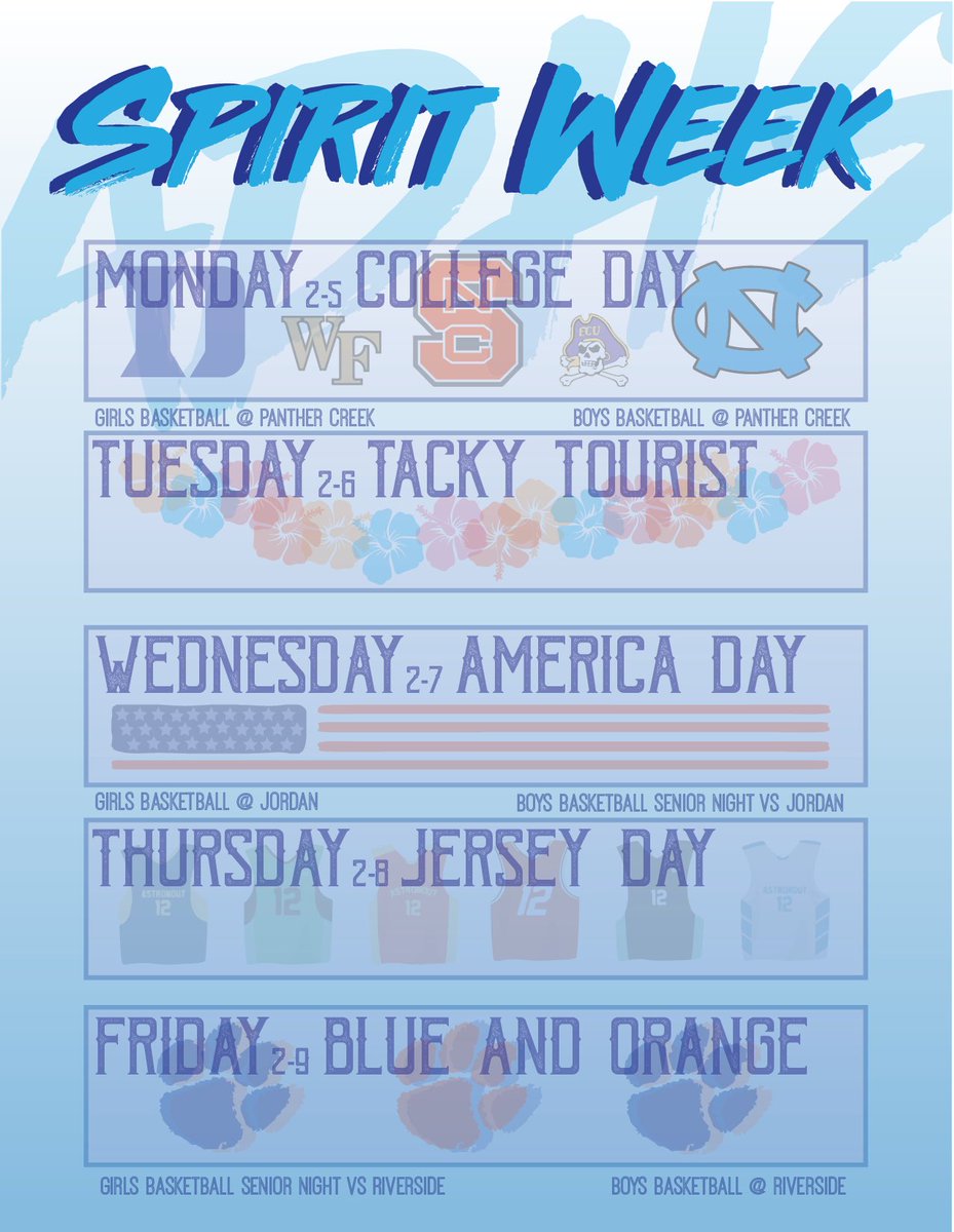 ADHSExecBoard's tweet photo. Attention Jags!! Next week is spirit week at the drive. Here are your days. Do you have spirit??? #adnspiritweek https://t.co/Dpr8MMvFYu
