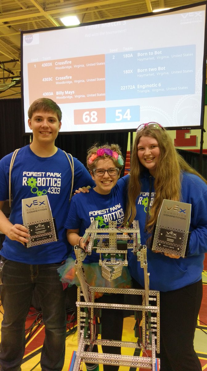 Tournament Champions! All Forest Park alliance (4303A, 4303C and 4303X) won the Fairfax regional this weekend. Along with 4303X won Excellence and 4303C won Design. Congratulations teams on a fantastic day!! You make us proud! <a href="/PWCSNews/">PWCS</a>