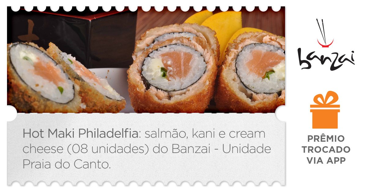AlineAlcure's tweet photo. Check-in troca de Prêmio no @Multifidelidade. Hot Maki Philadelfia do Banzai - Unidade... https://t.co/kP1W5s156A https://t.co/PqwY3c8eSY