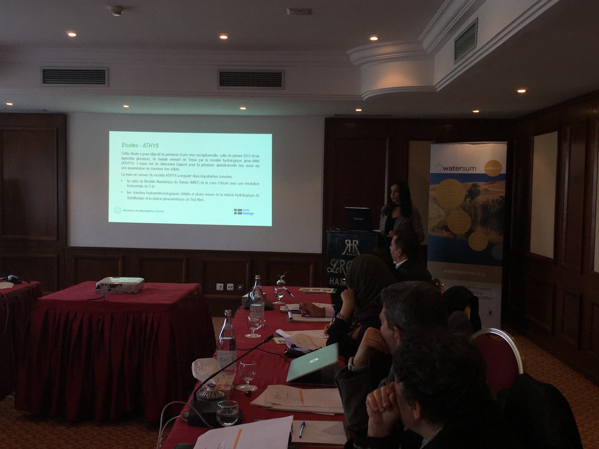 WATERSUMproject's tweet image. 1st Stakeholders-Flood Forecasting Task Force Meeting in Hammamet, #Tunisia  Representatives from Ministries &amp;amp; Institutions discussed about Early warning system, Data validation, scheme of Hydrological &amp;amp; Hydraulic Models, future steps &amp;amp; cooperation @WATERSUMproject @RECstream