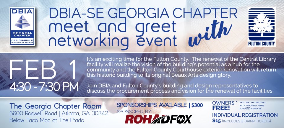 LAST CHANCE TO REGISTER | FEB 1 Networking Meet &amp; Greet with Fulton County Registration Closes Thursday! Don't miss out on your chance to learn about their upcoming Central Library and Courthouse projects.

ow.ly/YL5r30i608I