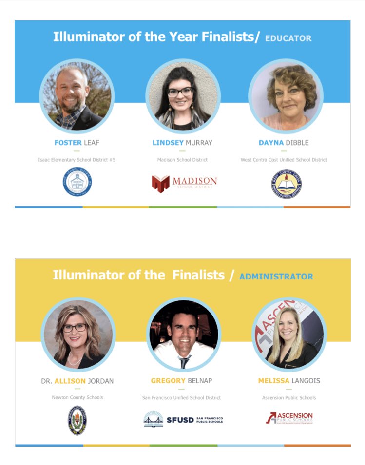 KatieSellstrom's tweet photo. @Illuminateed just posted the finalist info. about our Educator and Admin Illuminators of the Year! Check them out!! https://t.co/0L3JGHv8Cu The winners will be announced at #IEUC18 on Thursday morning during our opening 🏅🎤🎉 https://t.co/gA4y3ZsCdx