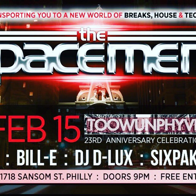 SpacementPhilly's tweet photo. TooWunPhyve!!! #djlife #phillynightlife #HouseMusic #breakbeats #techno #DNB #DaveMass #DJBILLE #DJDLUX #sixpak #MOCO https://t.co/U2yAv4FLrH