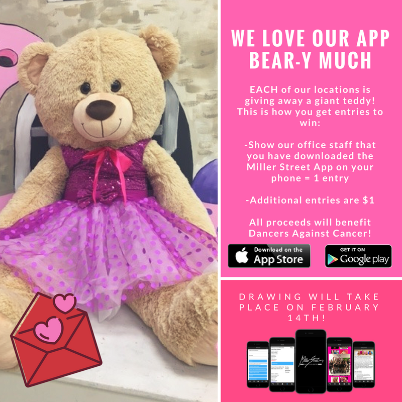 Millerstdance's tweet photo. We love our MSDA App BEAR-Y much, and are celebrating by giving away one of these GIANT ballerina bears at each of our locations! Check out the photo for details on how to enter to win! :) #MSDA #BallerinaBear https://t.co/B1FijwoWiw