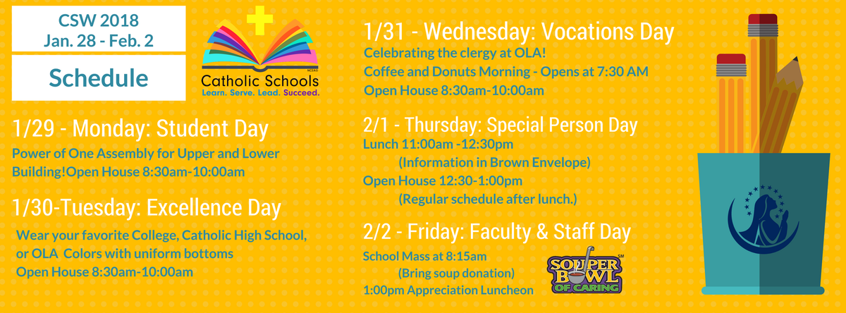 olaclaremont's tweet photo. Mark your calendars for all of the wonderful activities happening this week in honor of Catholic School's Week! #WeareOLA https://t.co/j18nDG5JBC