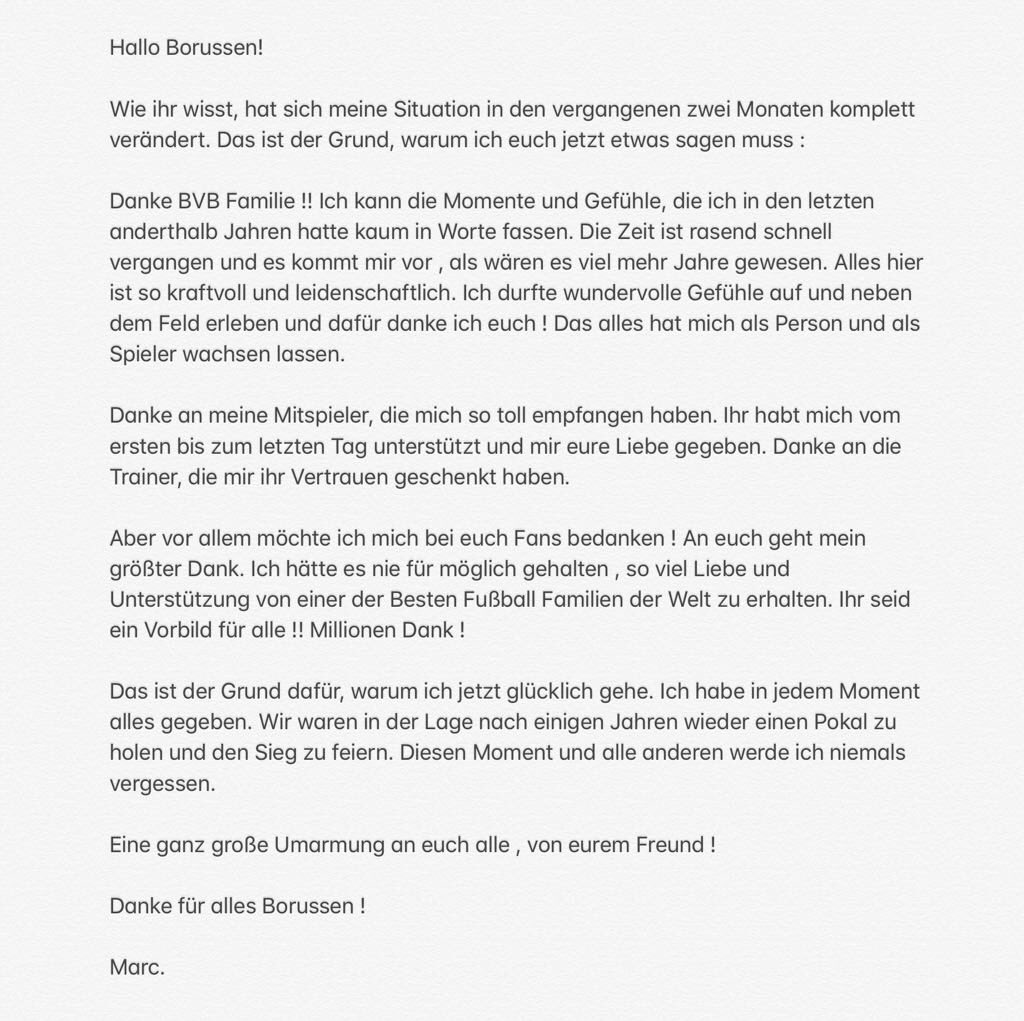 MarcBartra's tweet photo. Thank you BVB family! I have no words to describe the moments and feelings that I have lived in Dortmund with you and I will never forget it. Danke für alles Borussen! https://t.co/TCCMEA8zDT