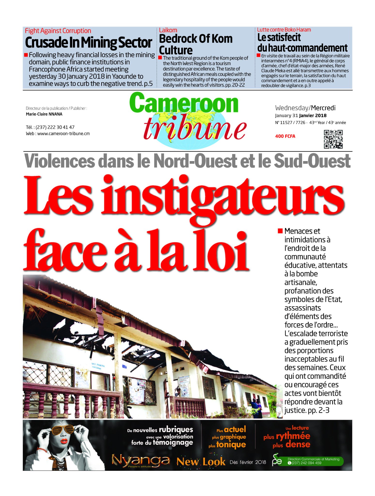 Uzivatel Cameroon Tribune Na Twitteru Cameroontribune Edition Du 31 Janvier 2018 Violences Dans Le Nord Ouest Et Le Sud Ouest Les Instigateurs Face A La Loi Https T Co Ndiqhoqygs