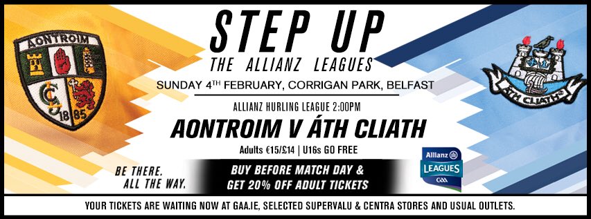 #StepUp #AllianzLeagues 

V <a href="/DubGAAOfficial/">Dublin GAA</a> 

📍 Corrigan Park , Belfast 

Adults £14 or €15 
U16s go free

Sunday 4th February 18

#SupportYourCounty