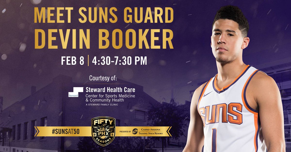 SchwartzLaser's tweet photo. *Re-post* We're so excited! Fans have an opportunity to meet Phoenix Suns star Devin Booker at our multi specialty clinic on Feb. 8, between 4:30 and 7:30 p.m.! @stewardphx 

#PhoenixSuns #TeamEyeDoc 
https://t.co/YBscr9zgS3 https://t.co/ODH6EEjI9p