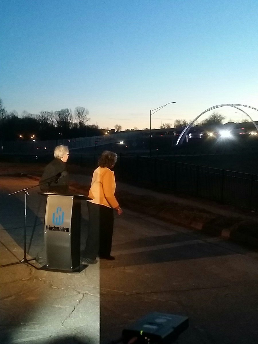 <a href="/CityofWS/">City of Winston-Salem, NC</a> Twin Arches light up! Mayor Allen Joines &amp; Joycelyn Johnson see a project go bright.