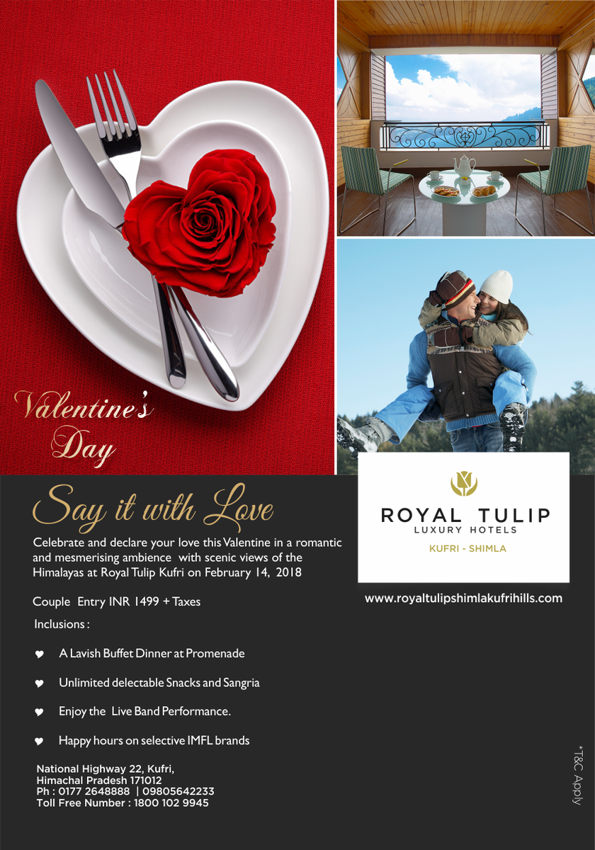 RoyalTulipKufri's tweet photo. Just a week to go! Hurry up, we have something exciting for this Valentines. Reserve your table now! #kufri #shimla #valentines #hills #luxury https://t.co/TMUz3e4z09