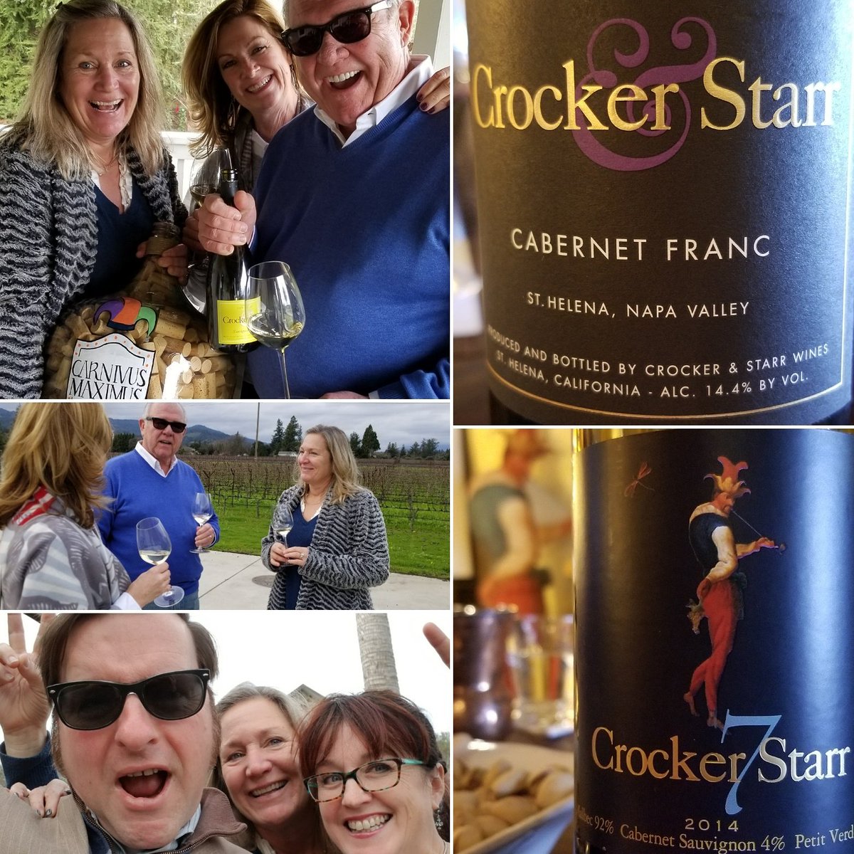 SawyerSommelier's tweet photo. In #NapaValley, its #CrockerStarr or bust! Fun pics from #SawyerSomm #winetour w/pals Sheryl & Gary Wood, winemaker Pam Starr & ZiggytheWineGal !! #TheSommelierFiles #ZigSaw #cabernet #cabfranc #malbec #sauvblanc #FlavorNapa #NapaVintners #napastrong #visitnapavalley #alltheswirl https://t.co/aP19JYO4TL