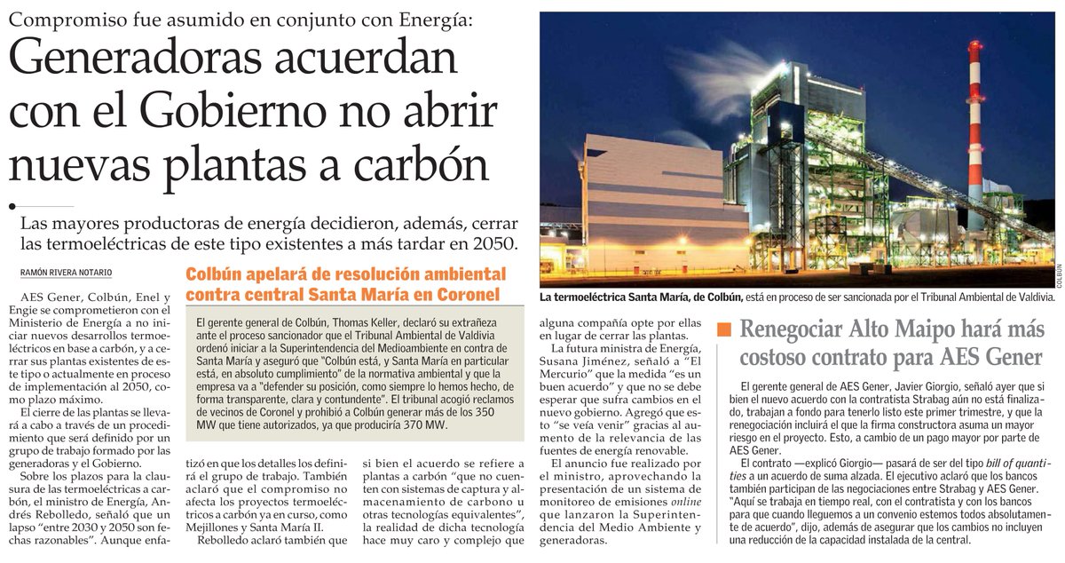 cseebach's tweet photo. Muy contentos con compromiso logrado entre @GobiernodeChile y @GeneradorasCL en torno a que en Chile no habrá más nuevos proyectos a carbón, que hoy aun representa el 40% de la generación eléctrica, y establecer mesa para abordar su futuro. #FuturoRenovable #FuturoSustentable 🍀 https://t.co/Ld6AOoYkv9