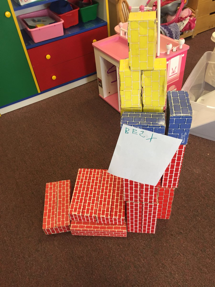 jpettykc's tweet image. Students labeled the Three Little Pigs houses. Great way to add literacy to the block area.