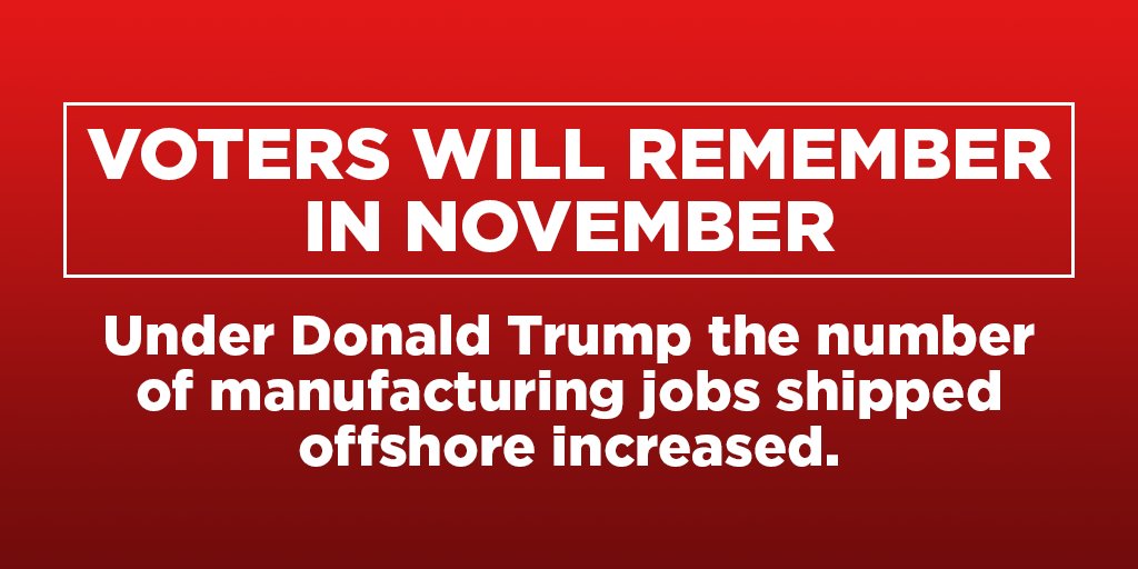 TheDemocrats's tweet image. Donald Trump brags that his administration is putting America first — but he and Congressional Republicans instituted policies that could encourage companies to ship manufacturing jobs overseas. #SOTU